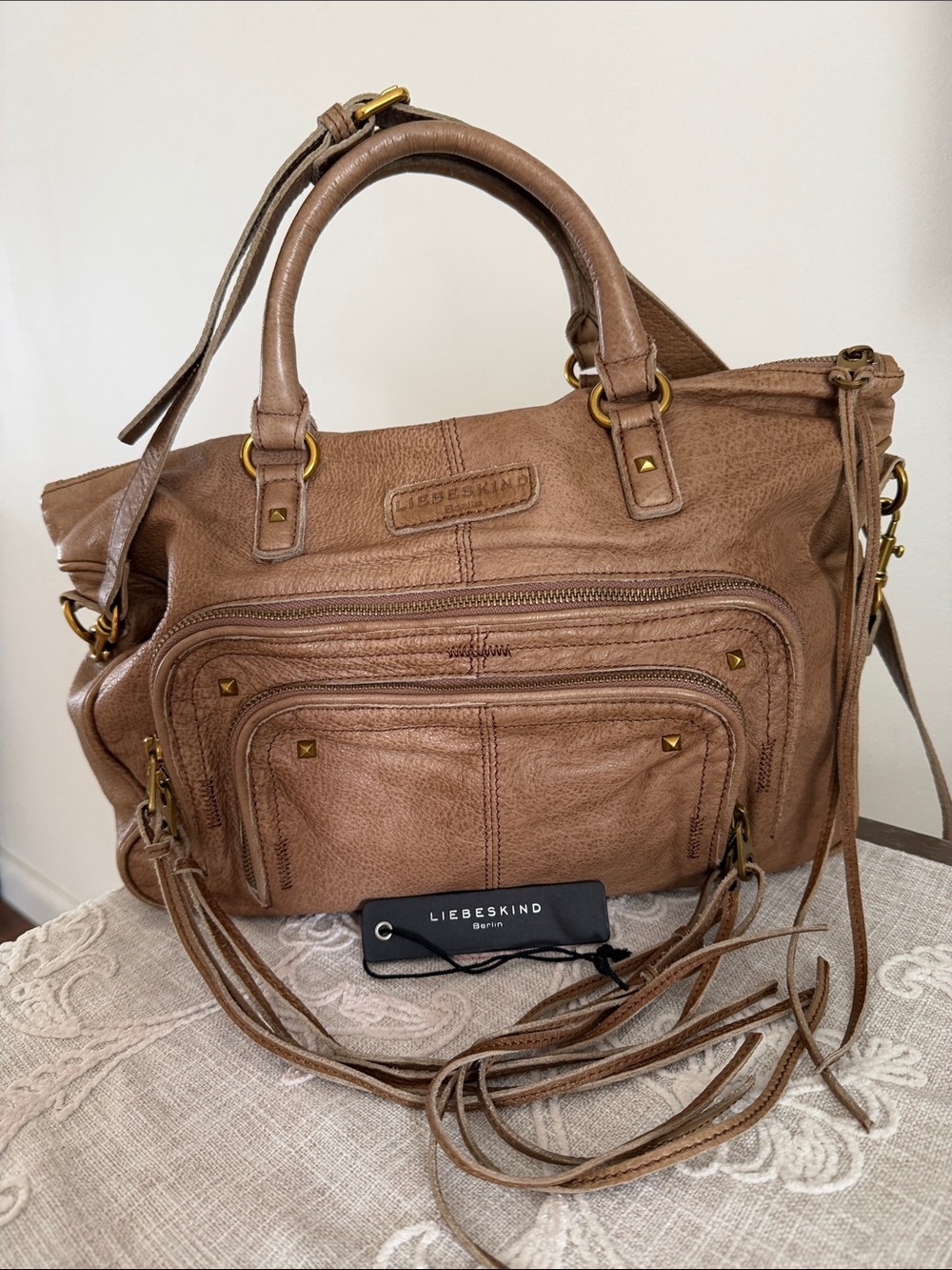 Liebeskind Berlin Esther F Caramel Tan Leather Satchel Bag with Dual Handles